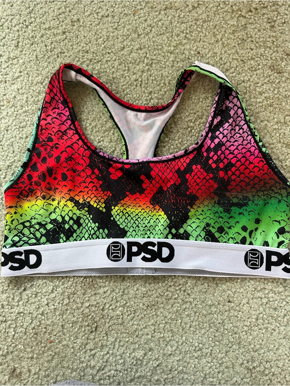 PSD Neon Snake-Print Sports Bra - Green/Red/Pink